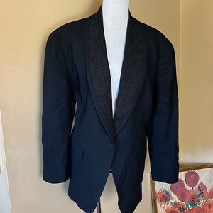 Vtg JONES NY Size 18W Embroidered Lapel Wool Blazer Black-Tie USA made  $239 NEW